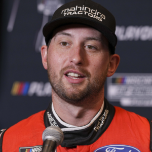 Chase Briscoe speaks to media members during the NASCAR Playoffs Media Day at the Charlotte Convention Center.
