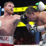 Canelo Alvarez (red trunks) and Gennadiy Golovkin (white trunks) box during a super middleweight championship bout at T-Mobile Arena.