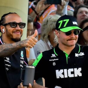 Lewis Hamilton of Mercedes and Valtteri Bottas of Kicj Sauber are seen during the drivers parade of Formula 1 Abu Dhabi Grand Prix at Yas Marina Circuit