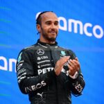 F1 Grand Prix of Spain Lewis Hamilton of Mercedes-AMG Petronas F1 Team is celebrating after conquering 2nd place in the race of the 2024 Spanish GP