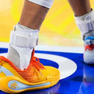 Detail view of shoes worn by Shaq’s OGs guard Stephen Curry (30) of the Golden State Warriors in the game against Candace’s Rising Stars during the 2025 NBA All Star Game at Chase Center.