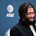 Dallas Mavericks forward Anthony Davis speaks to the media during a press conference at the Dallas Mavericks practice facility