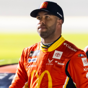 Feb 12, 2025; Daytona Beach, Florida, USA; NASCAR Cup Series driver Bubba Wallace (23) during qualifying for the Daytona 500 at Daytona International Speedway. Mandatory Credit: Mark J. Rebilas-Imagn Images