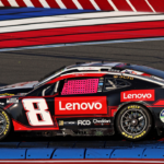 Oct 13, 2024; Concord, North Carolina, USA; NASCAR Cup Series driver Kyle Busch (8) and NASCAR Cup Series driver Denny Hamlin (11) during the Bank of America ROVAL 400 at Charlotte Motor Speedway Road Course. Mandatory Credit: Peter Casey-Imagn Images