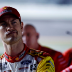 Feb 12, 2025; Daytona Beach, Florida, USA; NASCAR Cup Series driver Joey Logano (22) during qualifying for the Daytona 500 at Daytona International Speedway. Mandatory Credit: Peter Casey-Imagn Images
