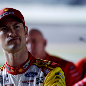Feb 12, 2025; Daytona Beach, Florida, USA; NASCAR Cup Series driver Joey Logano (22) during qualifying for the Daytona 500 at Daytona International Speedway. Mandatory Credit: Peter Casey-Imagn Images