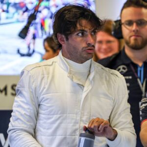 F1 Grand Prix Of Abu Dhabi - Post Season Test Carlos Sainz of Spain spotted with his new team Williams in the pit. Sainz, driver of Williams Racing Formula One Team with the FW46 F1 race car no 55, spotted in the pit with a white track suit and helmet during post-season test day at the YAS circuit
