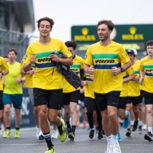 George Russell (Mercedes AMG Petronas Formula One Team, 63), Pierre Gasly (BWT Alpine F1 Team, 10) beim Forever Senna Gedenklauf fuer den 1994 toedlich verunglueckten Ayrton Senna (Brasilien), ITA, Formel 1 Weltmeisterschaft, Grand Prix Emilia-Romagna Imola