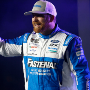 Feb 13, 2025; Daytona Beach, Florida, USA; NASCAR Cup Series driver Chris Buescher (17) during driver introductions for the Duels at Daytona International Speedway. Mandatory Credit: Peter Casey-Imagn Images