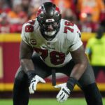 Nov 4, 2024; Kansas City, Missouri, USA; Tampa Bay Buccaneers offensive tackle Tristan Wirfs (78) at the line of scrimmage against the Kansas City Chiefsduring the game at GEHA Field at Arrowhead Stadium.