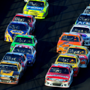 Feb 20, 2011; Daytona Beach, FL, USA; NASCAR Sprint Cup Series driver Trevor Bayne (21) restarts alongside David Ragan (6) during the Daytona 500 at Daytona International Speedway. Mandatory Credit: Mark J. Rebilas-Imagn Images