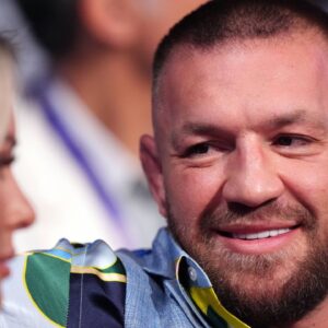 Wembley Stadium Conor McGregor and Dee Devlin in the stands at Wembley Stadium, London. Picture date: Saturday September 21, 2024. Use subject to restrictions. Editorial use only, no commercial use without prior consent from rights holder.