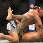 Dominic Cruz (top) controls the body of Marlon Vera in their Bantamweight bout during the UFC Fight Night: Vera v Cruz event at Pechanga Arena on August 13, 2022, in San Diego, California, United States. San Diego, California United States -