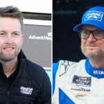 (L-R) NASCAR Cup Series driver William Byron and former driver turned broadcaster & Xfinity team owner Dale Earnhardt Jr.
