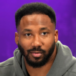 Cleveland Browns defensive end Myles Garrett on radio row at the Super Bowl LIX media center at the Ernest N. Morial Convention Center.