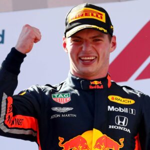 33 Max Verstappen Aston Martin Red Bull Racing Honda. celebrates Austrian Grand Prix 2019 Spielberg.