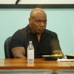 Mike Tyson takes a break from signing autographs to enjoy the Wellington Green Mall cuisine January 25, 2025 in Wellington.