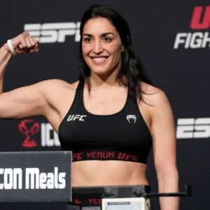 LAS VEGAS, NV - FEBRUARY 24: Tatiana Suarez steps on the scale for the official weigh-ins at UFC Apex for UFC Fight Night - Krylov vs Spann on February 24, 2023 in Las Vegas, NV, United States. Las Vegas, NV United States - ZUMAp175 20230224_zsa_p175_058 Copyright: xLouisxGrassex