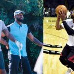 Dorell Wright with Dwyane Wade (L) and Wade in practice (R)