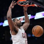 Cleveland Cavaliers center Tristan Thompson (13) dunks the ball against the Toronto Raptors during the second half at Scotiabank Arena