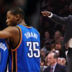 Russell Westbrook and Kevin Durant (L) and Kendrick Perkins (R)