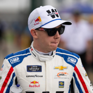 Feb 15, 2025; Daytona Beach, Florida, USA; NASCAR Xfinity Series driver Connor Zilisch (88) during qualifying for the United Rentals 300 at Daytona International Speedway. Mandatory Credit: Mark J. Rebilas-Imagn Images