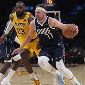 Luka Doncic and LeBron James NBA: Dallas Mavericks at Los Angeles Lakers