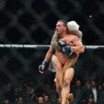 :Charles Oliveira and Michael Chandler meet in the octagon for a 3-round bout for UFC309 - Jones vs Miocic at Madison Square Garden on November 16, 2024 in New York City, NY