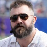 Jason Kelce on the ESPN postseason countdown set during the 2025 Pro Bowl Games at Camping World Stadium.