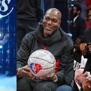 LeBron James (L), Hakeem Olajuwon (C), Udonis Haslem (R)