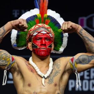Alex Pereira during weigh ins for UFC 303 at T-Mobile Arena.