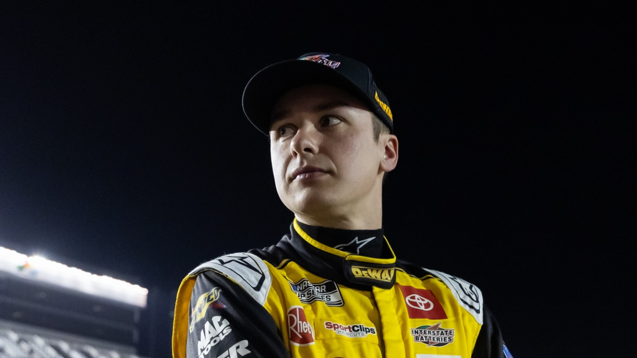 Feb 12, 2025; Daytona Beach, Florida, USA; NASCAR Cup Series driver Christopher Bell (20) during qualifying for the Daytona 500 at Daytona International Speedway. Mandatory Credit: Mark J. Rebilas-Imagn Images