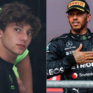 Kimi Antonelli (L) and Lewis Hamilton (R)