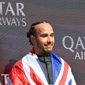 Formula 1 Qatar Airways British Grand Prix, Northamptonshire, UK. Towcester, UK, 07 July 2024. Lewis Hamilton celebrates as he wins
