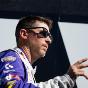 Nov 10, 2024; Avondale, Arizona, USA; NASCAR Cup Series driver Denny Hamlin (11) during the NASCAR Cup Series Championship race at Phoenix Raceway. Mandatory Credit: Mark J. Rebilas-Imagn Images