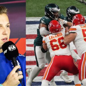 Liam Lawson (L), The Super Bowl game between the Kansas City Chiefs and the Philadelphia Eagles (R)