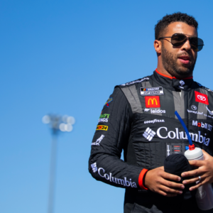 Nov 10, 2024; Avondale, Arizona, USA; NASCAR Cup Series driver Bubba Wallace (23) during the NASCAR Cup Series Championship race at Phoenix Raceway. Mandatory Credit: Mark J. Rebilas-Imagn Images