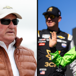 Richard Childress (L) and Kyle Busch (R) along with Brexton Busch (ER). Image Credits: Imagn.