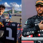 Arvid Lindblad(L), Lewis Hamilton(R)