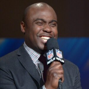 Jan 30, 2014; New York, NY USA; Marshall Faulk (left) and Emmitt Smith on the NFL Network set at the Super Bowl XLVIII media center at the Sheraton Times Square New York.