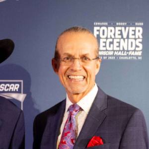 Former NASCAR drivers Richard Petty and son Kyle Petty on the red carpet before the 2025 NASCAR Hall of Fame Induction Ceremony at Charlotte Convention Center Crown Ballroom.