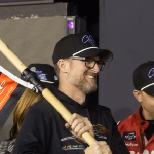 NASCAR Xfinity Series team owner Dale Earnhardt Jr celebrates after winning the 2024 Xfinity Series championship with driver Justin Allgaier (not pictured) during the Championship race at Phoenix Raceway.