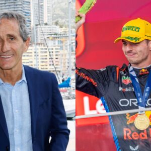 Alain Prost (L) and Max Verstappen (R)