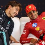 RUSSELL George (gbr), Mercedes AMG F1 Team W15, portrait SAINZ Carlos (spa), Scuderia Ferrari SF-24, portrait press conference, PK, Pressekonferenz during the Formula 1 Qatar Airways Austrian Grand Prix 2024, 11th round of the 2024 Formula One World Championship, WM, Weltmeisterschaft from June 28 to 30, 2024 on the Red Bull Ring, in Spielberg, Austria