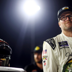 Jul 20, 2024; Hampton, VA, USA; Dale Earnhardt Jr. (3) waits for the start of the 16th Annual Hampton Heat at Langley Speedway. Mandatory Credit: Peter Casey-Imagn Images