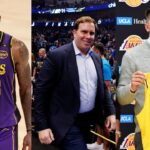 LeBron James (L), Patrick Dumont (C), and Luka Doncic (R)