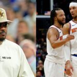 Carmelo Anthony (L), Jalen Brunson and Josh Hart (R)