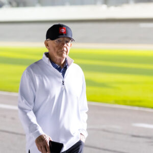 Feb 12, 2025; Daytona Beach, Florida, USA; NASCAR Cup Series team owner Joe Gibbs during qualifying for the Daytona 500 at Daytona International Speedway. Mandatory Credit: Mark J. Rebilas-Imagn Images