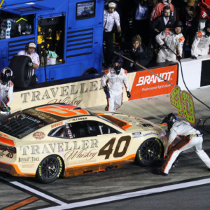 NASCAR Cup Series driver Justin Allgaier (40) makes a pit stop during the Daytona 500 at Daytona International Speedway.