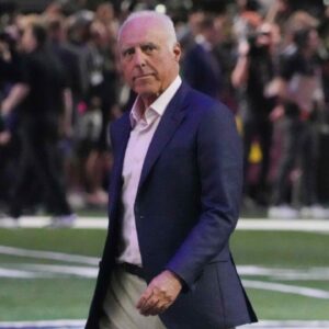 Feb 3, 2025; New Orleans, LA, USA; Philadelphia Eagles owner Jeffrey Lurie walks across the field during Super Bowl LIX Opening Night at Ceasars Superdome.